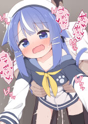  1boy 1girl animal_ears asymmetrical_legwear ayanepuna black_thighhighs blue_eyes blue_hair blush cat_ears cat_girl cat_tail clothed_sex commentary_request cum cum_overflow doggystyle facing_viewer hair_ornament hairclip heart hetero loli moaning multicolored_hair open_mouth original paw_print saliva sex sex_from_behind solo_focus streaked_hair tail tears thighhighs torso_grab translation_request trembling uneven_legwear white_hair  rating:Questionable score:73 user:danbooru
