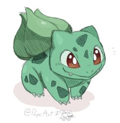 bulbasaur claws creatures_(company) fang game_freak gen_1_pokemon nintendo no_humans pepeart7 pokemon red_eyes simple_background smile solo white_background