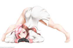  1girl ass bent_over black_gloves boots breasts brown_eyes brown_hair butt_crack gloves heterochromia highres jack-o&#039;_challenge kimmy77 long_hair looking_at_viewer matching_hair/eyes multicolored_hair neo_politan patreon_username pink_eyes pink_hair rwby smile solo top-down_bottom-up two-tone_hair watermark web_address white_background  rating:Sensitive score:50 user:Morgan02