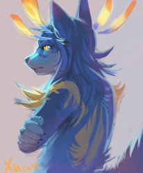  androgynous artist_request blue_hair dog furry gender_request long_hair solo upper_body yellow_eyes  rating:Sensitive score:4 user:KemonoLover96