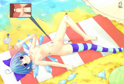1girl bad_id bad_pixiv_id beach bikini blue_bow blue_eyes blue_hair bow circled_9 cirno clothes cross-section embodiment_of_scarlet_devil flat_chest food hair_bow ice_cream loli matching_hair/eyes nipples nude object_insertion popsicle pussy short_hair single_thighhigh solo swimsuit tenhi_tsukitori thighhighs touhou unworn_bikini unworn_bikini_bottom unworn_bikini_top unworn_clothes unworn_swimsuit vaginal vaginal_object_insertion water wings x-ray rating:Explicit score:64 user:danbooru