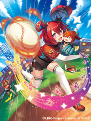 4girls :d audience baseball baseball_cap baseball_stadium baseball_uniform bike_shorts bird black_ribbon black_shorts blue_sky bug butterfly character_doll cloud cloudy_sky commentary_request copyright_name covered_navel crossed_bangs day dirt field fire full_body furrowed_brow grass hair_between_eyes hair_ornament hair_ribbon hair_rings hair_stick hat unworn_headwear heart heart-shaped_pupils high-waist_shorts insect light_particles long_sleeves madopen medium_hair motion_lines multicolored_butterfly multiple_girls official_art open_mouth orange_shirt outdoors pink_butterfly purple_butterfly red_footwear red_headwear red_shirt ribbon shirt shoes short_sleeves shorts sky sleeves_past_wrists smile sneakers solo_focus sparkle sportswear stadium stage_lights standing standing_on_one_leg symbol-shaped_pupils thighhighs throwing translation_request watermark white_thighhighs wixoss yellow_butterfly