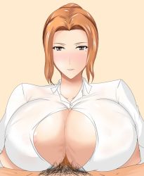  1girl breasts censored highres huge_breasts juno_(pixiv32541104) kyouka_tachibana orange_hair paizuri penis pubic_hair  rating:Explicit score:55 user:115-3lder