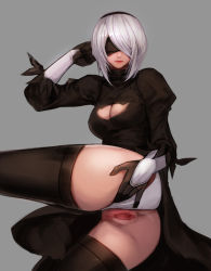 1girl absurdres ass bad_id bad_pixiv_id black_dress black_thighhighs blindfold breasts censored cleavage dress grey_background hairband highres large_breasts leotard lips long_hair mosaic_censoring nier:automata nier_(series) pussy silver_hair simple_background solo spread_pussy thighhighs thighs white_leotard 2b_(nier:automata) zlfnrk rating:Explicit score:23 user:danbooru