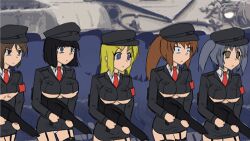  5girls animated animated_gif beast_anime black_hair blonde_hair blood blue_eyes blue_hair breasts brown_eyes brown_hair closed_mouth corpse death entrails explosion garter_straps gun guro hat holding holding_weapon large_breasts long_hair microskirt military military_hat military_uniform multiple_girls navel nipples no_bra organs original panties ponytail rifle short_hair skirt small_breasts soldier underboob underwear uniform weapon white_panties 
