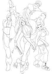 4girls angel_(kof) ass blue_mary boots breasts cleavage flexible g-string hinokawa_jun large_breasts leg_lift legs long_legs monochrome multiple_girls one_eye_closed panties pantyshot sandals shermie_(kof) shiranui_mai shoes sideboob sketch smile snk split the_king_of_fighters thighs thong underwear upskirt wink rating:Questionable score:17 user:Furio