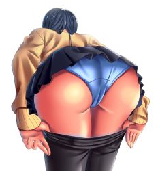 1girl ass ass_focus bad_id bad_nicoseiga_id bent_over black_hair black_skirt blue_hair blue_panties cardigan clothes_pull fingernails from_behind from_below huge_ass leaning leaning_forward long_hair long_sleeves miniskirt nosa original panties pantyhose pantyhose_pull pantyshot pleated_skirt pulling_own_clothes school_uniform shiny_skin short_hair simple_background skirt solo standing thighs underwear upskirt white_background rating:Questionable score:49 user:armorcrystal
