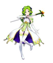  1girl aged_down amagai_tarou bare_shoulders blush boots closed_mouth criss-cross_halter dress elbow_gloves female_focus fire_emblem fire_emblem:_the_sacred_stones fire_emblem_heroes full_body gloves green_eyes green_hair hair_ornament halterneck highres holding holding_staff jewelry l&#039;arachel_(fire_emblem) leg_up long_hair looking_at_viewer matching_hair/eyes nintendo official_art sleeveless smile solo staff standing thigh_boots thighhighs transparent_background white_footwear white_gloves  rating:Sensitive score:11 user:danbooru
