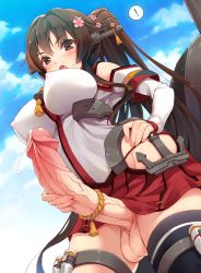  ! blush breasts brown_eyes brown_hair cloudy_sky cum covered_erect_nipples flower from_below hair_flower hair_ornament hand_on_own_hip kantai_collection long_hair looking_at_viewer mofuringu newhalf open_mouth penis ponytail solo testicles thighhighs uncensored veins veiny_penis yamato_(kancolle) zettai_ryouiki  rating:Explicit score:271 user:Juni221