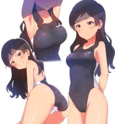 1girl armpits arms_behind_back arms_up ass bad_id bad_twitter_id black_one-piece_swimsuit brown_eyes brown_hair competition_swimsuit cowboy_shot embarrassed enamasa idolmaster idolmaster_million_live! kitazawa_shiho long_hair looking_at_viewer looking_down multiple_views one-piece_swimsuit standing swimsuit wavy_hair rating:Sensitive score:20 user:danbooru