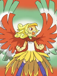  1girl blonde_hair creatures_(company) game_freak gen_2_pokemon highres ho-oh legendary_pokemon nintendo personification pokemon red_eyes simple_background stereoscopic_3d thighhighs wings  rating:Sensitive score:5 user:ChaosGX