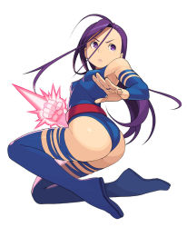  1girl aged_down animification ass covered_erect_nipples elbow_gloves flat_chest gloves go_robots legs leotard long_hair marvel psylocke purple_eyes purple_hair solo thighhighs x-men  rating:Questionable score:76 user:danbooru