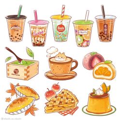  :3 apple apple_pie autumn autumn_leaves black_eyes blush_stickers bubble bubble_tea closed_mouth commentary cup disposable_cup dog drinking_straw english_commentary food food_focus fruit in_food instagram_username kiwi_(fruit) kiwi_slice leaf matcha_(food) melon melon_slice mixed-language_commentary mochi napkin no_humans okashi_nao orange_(fruit) orange_slice original pie pie_slice plate pudding saucer shiba_inu simple_background smile soda solid_circle_eyes spoon steam tea teacup teaspoon whipped_cream white_background wooden_box 