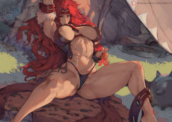 1girl abs areola_slip arm_strap armpits belt black_panties breasts cleavage cutesexyrobutts dappled_sunlight duplicate hand_up highres huge_weapon large_breasts leg_tattoo long_hair looking_at_viewer muscular muscular_female navel night nipple_slip nipples panties pink_eyes queen&#039;s_blade red_hair revealing_clothes risty_(queen&#039;s_blade) risty_(queen's_blade) sagging_breasts smile solo spread_legs sunlight tan tattoo thighs thong turtleneck underwear vambraces very_long_hair weapon wilderness_bandit_risty rating:Questionable score:260 user:Vardigiil