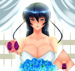 00s 1girl black_hair blue_eyes blush bouquet breasts bride cleavage dress egg_vibrator female_focus flower igawa_asagi large_breasts lilith-soft long_hair looking_at_viewer nipples pussy r-wade sex_toy smile solo taimanin_(series) taimanin_asagi uncensored vibrator vibrator_under_clothes wedding_dress rating:Explicit score:92 user:lkjh098