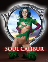 1girl breasts cosplay earrings eiserne_drossel_(weapon) feathers feet green_hair green_lips highres jewelry kneehighs kneeling lipstick makeup mole nipples photo_(medium) purple_eyes pussy ring_blade rose_mcgowan socks solo soul_calibur soulcalibur soulcalibur_iii stitches teeth third-party_edit tira_(soulcalibur) tira_(soulcalibur)_(cosplay) torn_clothes uncensored weapon  rating:Explicit score:67 user:rubbersuil