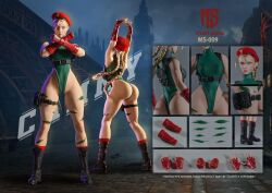1girl ass blonde_hair blue_eyes boots braid cammy_white capcom female_focus figure fingerless_gloves full_body gloves hat highres huge_ass leotard long_hair looking_at_viewer photo_(medium) scar scar_on_face solo street_fighter thick_thighs thighs twin_braids wide_hips