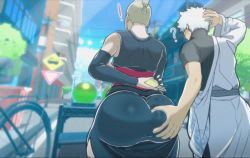  ! 1boy 1girl ? animated arm_behind_back arms_behind_head ass ass_focus ass_grab blonde_hair curvy detached_sleeves from_behind gintama gold_bar huge_ass looping_animation manilla sakata_gintoki short_hair tsukuyo tsukuyo_(gintama) very_short_hair video white_hair wide_hips  rating:Questionable score:461 user:attractdistract