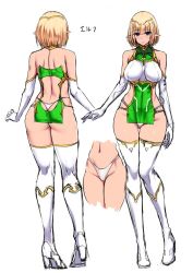  1girl ass blonde_hair breasts character_sheet concept_art elf ishimiso_(ishimura) large_breasts multiple_views pointy_ears thighhighs thong whale_tail_(clothing)  rating:Questionable score:107 user:cheezeit