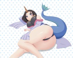10s 1girl ^^^ arm_up ass bad_id bad_pixiv_id bare_legs bare_shoulders black_hair black_leotard blue_eyes blush breasts cameltoe detached_sleeves dragon_girl dragon_horns dragon_tail elma_(maidragon) enlay from_behind gradient_hair head_rest highres horns huge_ass japanese_clothes kimono kobayashi-san_chi_no_maidragon large_breasts leotard leotard_under_clothes long_sleeves looking_at_viewer lying monster_girl multicolored_hair off_shoulder on_floor on_side partially_visible_vulva pelvic_curtain polka_dot polka_dot_background purple_hair sash shiny_clothes shiny_skin short_hair single_horn skin_tight sleeveless solo surprised tail thong thong_leotard two-tone_hair wide_sleeves rating:Questionable score:55 user:Enlay