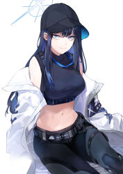  1girl absurdres bare_shoulders black_hat blue_archive blue_eyes blue_hair hat highres long_hair looking_at_viewer open_clothes saori_(blue_archive) solo yanyo_(ogino_atsuki)  rating:Sensitive score:8 user:victusr34