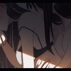 2girls blush breasts_on_another&#039;s_back from_side indoors kiss kissing_shoulder long_hair multiple_girls nude underwear underwear_only undressing yuri rating:Questionable score:9 user:robblu