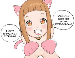  1girl animal_ears animal_hands bar_censor bell blunt_bangs blush brown_hair cat_ears censored closed_eyes completely_nude cum cum_in_mouth cum_on_tongue english_text faceless faceless_male fake_animal_ears female_focus flat_chest from_above gloves heart heart-shaped_pupils highres ichihara_nina idolmaster idolmaster_cinderella_girls jingle_bell kuroshiro00 loli long_hair looking_at_viewer navel nipples nude open_mouth oral paid_reward_available paw_gloves simple_background solo speech_bubble symbol-shaped_pupils tail very_long_hair white_background  rating:Explicit score:216 user:danbooru