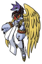  anubimon black_sclera colored_sclera digimon digimon_(creature) green_eyes highres holy_ring simple_background solo white_background wings  rating:General score:0 user:Chaos11
