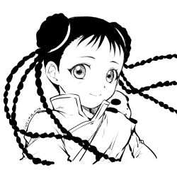  1girl 2022 animal animal_on_shoulder braid closed_mouth cropped_torso dated floating_hair fullmetal_alchemist greyscale hair_bun highres long_hair looking_at_viewer may_chang mini_(pixiv6327751) monochrome panda portrait simple_background sketch smile solo white_background xiao-mei 