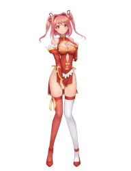  1girl absurdres asymmetrical_legwear bare_shoulders blush breasts bridal_gauntlets china_dress chinese_clothes cleavage cleavage_cutout clothing_cutout dress full_body highres hoshikawa_hikayu looking_at_viewer medium_breasts official_art pink_eyes pink_hair re:creators revealing_clothes ribbon side_slit smile solo standing thighhighs twintails uneven_legwear  rating:Sensitive score:33 user:Talos672737