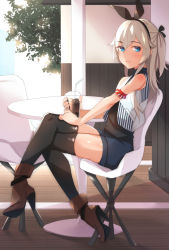  10s 1boy ankle_boots arm_garter bad_id bad_pixiv_id bare_shoulders black_thighhighs blonde_hair blue_eyes boots casual contemporary crossed_legs drink genderswap genderswap_(ftm) grey_hair hair_ribbon hairband high_heel_boots high_heels kantai_collection kyuuso_inukami legs long_hair looking_at_viewer male_focus one_side_up ribbon shimakaze-kun shimakaze_(kancolle) shoe_soles shorts sidelocks sitting smile solo thighhighs trap zettai_ryouiki  rating:Sensitive score:111 user:danbooru