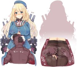 10s 1boy 1girl 7010 admiral_(kancolle) ass ass_grab atago_(kancolle) beret black_pantyhose blonde_hair blue_eyes blue_hat blush breast_rest breasts breasts_on_head center_opening cleavage covered_erect_nipples crotch_seam from_behind gloves hat hetero kantai_collection large_breasts long_hair mecha_musume military military_uniform panties panties_under_pantyhose pantyhose personification see-through torn_clothes torn_legwear underwear uniform rating:Questionable score:87 user:danbooru