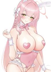  blue_archive breasts filha green_eyes halo hanako_(blue_archive) heart_pasties highres large_breasts leotard long_hair pasties pink_hair pink_halo playboy_bunny 