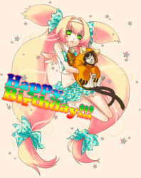  1girl arc_system_works blazblue blazblue:_continuum_shift character_doll collair_(cono) doll hair_ribbon happy_birthday jubei_(blazblue) long_hair low-tied_long_hair magical_girl midriff mini_wings navel platinum_the_trinity quad_tails ribbon skirt solo stuffed_animal stuffed_cat stuffed_toy symbol-shaped_pupils two_side_up very_long_hair wings  rating:Sensitive score:4 user:Roulette