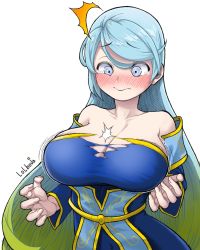 1girl blue_eyes blue_hair blush breasts collarbone large_breasts league_of_legends lolboja long_hair sona_(league_of_legends) tears rating:Questionable score:40 user:CCM_fan