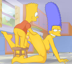 bart_simpson blue_hair bottomless doggystyle incest kitchen leg_lift looking_back marge_simpson the_simpsons rating:Questionable score:4 user:tonynator