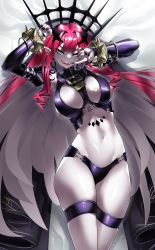 1girl absurdres black_panties blue_eyes breasts casul chain choker ear_piercing baobhan_sith_(fate) baobhan_sith_(second_ascension)_(fate) fang fate/grand_order fate_(series) highres navel panties piercing pointy_ears red_hair revealing_clothes smile stomach thigh_strap thighs underwear rating:Sensitive score:49 user:danbooru