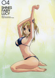 00s 1girl arm_up armpits barefoot bikini blonde_hair breasts brown_eyes fairy_tail feet highres looking_at_viewer lucy_heartfilia mashima_hiro nail_polish navel official_art parted_lips sideboob sitting smile soles solo swimsuit toes wariza rating:Questionable score:84 user:danbooru