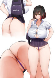 1girl artist_name ass black_hair breasts cleavage highres huge_breasts micro_panties microskirt miniskirt mivioppai multicolored_hair multiple_views original panties partially_visible_vulva pleated_skirt red_hair short_hair skirt skirt_caught_on_object solo streaked_hair thighs thong uncensored undersized_clothes underwear upskirt wedgie yellow_eyes rating:Questionable score:214 user:danbooru