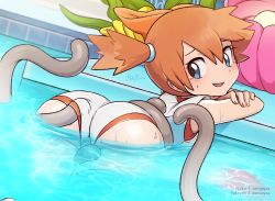1girl 2018 ass bad_id bad_pixiv_id bare_arms bare_shoulders bent_over blue_eyes blush consensual_tentacles creatures_(company) dutch_angle game_freak gym_leader hair_between_eyes highres interspecies looking_at_viewer merunyaa misty_(pokemon) nintendo one-piece_swimsuit open_mouth partially_submerged pokemon pokemon_(creature) pokemon_lgpe pokephilia ponytail pool restrained short_ponytail smile solo swimsuit tentacle_sex tentacles tentacles_under_clothes water watermark wet white_one-piece_swimsuit rating:Questionable score:169 user:Domestic_Importer