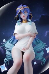  3d blue_hair breasts genshin_impact highres jesse_rae large_breasts layla_(genshin_impact) legs looking_at_viewer tagme yellow_eyes  rating:General score:10 user:JesseRae