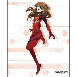 1girl ass bodysuit breasts brown_hair covered_navel evangelion:_3.0+1.0_thrice_upon_a_time full_body happy interface_headset long_hair looking_at_viewer medium_breasts neon_genesis_evangelion nishigori_atsushi non-web_source official_art open_mouth plugsuit rebuild_of_evangelion red_bodysuit shiny_clothes simple_background smile solo souryuu_asuka_langley title two_side_up