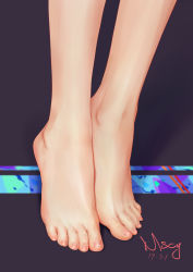 1girl absurdres bad_id bad_pixiv_id bare_legs barefoot close-up dated feet feet_only foot_focus head_out_of_frame highres miyama_tsubaki_me original out_of_frame purple_background simple_background solo tiptoes toenails toes rating:Sensitive score:57 user:danbooru