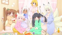 6+girls age_difference animal_ears barefoot bed bedroom black_hair blonde_hair blue_eyes bottomless breasts brown_hair character_request cow_ears cow_girl cow_horns cow_tail demon_girl closed_eyes feet female_focus flat_chest fox_ears fox_tail gigantic_breasts gigi_(hurimaro) hair_ornament hair_ribbon highres horns horuta_suin huge_breasts hurimaro_metayaki kneeling long_hair long_twintails multiple_girls multiple_tails nightgown no_bra open_mouth original pink_eyes ponytail purple_eyes red_eyes ribbon shirt short_hair short_ponytail sitting tail twintails white_hair yellow_eyes rating:Questionable score:59 user:Xander