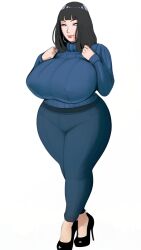  1girl absurdres alternate_breast_size black_footwear black_hair breasts curvy high_heels highres huge_breasts hyuuga_hinata long_hair looking_at_viewer mature_female naruto:_the_last naruto_(series) no_pupils non-web_source pupiless_eyes solo sweater tagme thick_lips thick_thighs thighs turtleneck turtleneck_sweater ultivlad waifu2x white_background wide_hips 