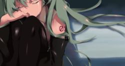 artist_request detached_sleeves closed_eyes green_hair hatsune_miku hugging_own_legs lonely long_hair sad tattoo tears thighhighs twintails vocaloid rating:Sensitive score:15 user:softfang