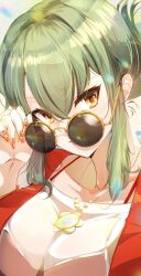  absurdres collarbone crossed_bangs highres itocoh jewelry kazami_yuuka necklace red_nails sidelocks smile sunglasses touhou vest yellow_eyes 