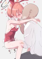 1boy 1girl animal_ears bald bandaid bandaid_on_knee bandaid_on_leg bare_shoulders blue_archive blush breasts closed_eyes commentary_request detached_collar faceless faceless_male fake_animal_ears fingering french_kiss from_side hairband halo heart hetero highres implied_fingering kiss leotard neru_(blue_archive) neru_(bunny)_(blue_archive) nipples official_alternate_costume oversized_breast_cup playboy_bunny profile pussy_juice rabbit_ears red_hair red_hairband small_breasts v-shaped_eyebrows yonketa rating:Explicit score:86 user:danbooru