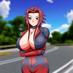  1girl absurdres breasts highres huge_breasts izayoi_aki red_hair solo yeezusdraw yu-gi-oh!_5d&#039;s 