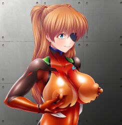  1girl adapted_costume alternate_breast_size blue_eyes bodysuit breast_press breasts covered_erect_nipples evangelion:_3.0+1.0_thrice_upon_a_time eyepatch grabbing_own_breast hair_ornament highres large_breasts lips long_hair looking_at_viewer neon_genesis_evangelion nipple_stimulation nipple_tweak nipples open_mouth parted_lips pixiv1478062 plugsuit rebuild_of_evangelion red_bodysuit seductive_smile shiny_clothes shiny_skin skin_tight smile solo souryuu_asuka_langley two_side_up very_long_hair wide_hips  rating:Questionable score:23 user:danbooru